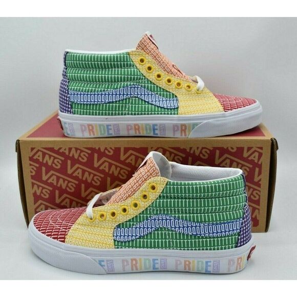 Vans Mens Size 9.5 Sk8-Mid Multicolor True White Pride Casual Sneaker Shoes - Picture 1 of 10